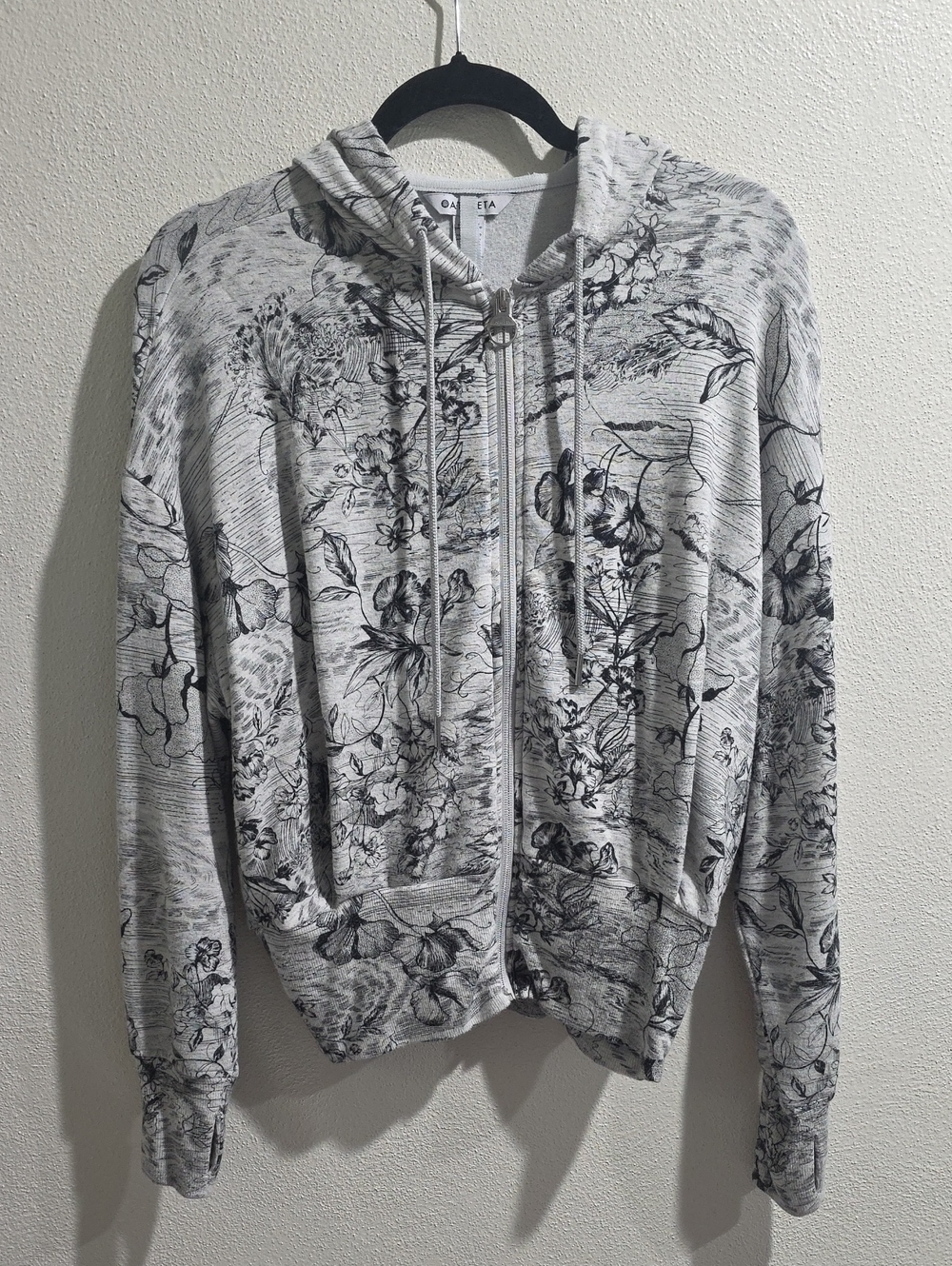 Athleta Floral Full Zip Hooded Jacket With Thumbholes
